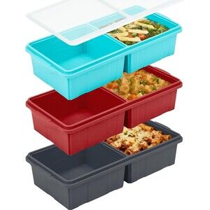 3-Pack Silicone Soup Freezer Trays w/ Lids Makes 6 Large Portions BPA Free